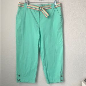 Sag & Harbor Sport Mint Green Cropped Pants with Striped Belt Size 16